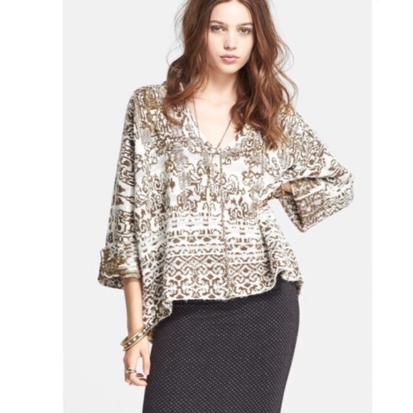 Free People Sweaters - Free People *Ivory/Green Raggy Fairisle Boho Hooded Sweater